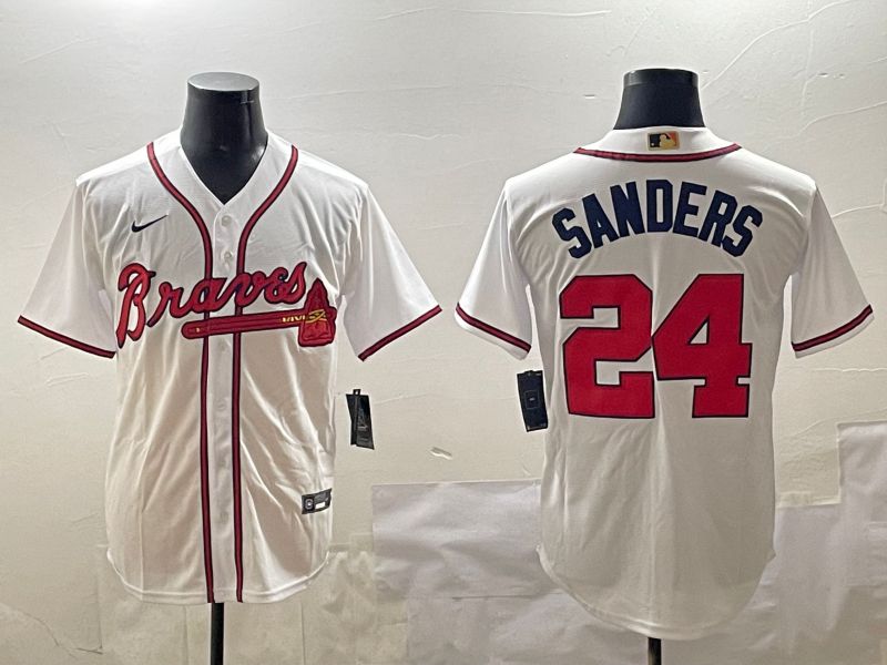 Men Atlanta Braves #24 Sanders White Game 2025 Nike MLB Jersey style 1
